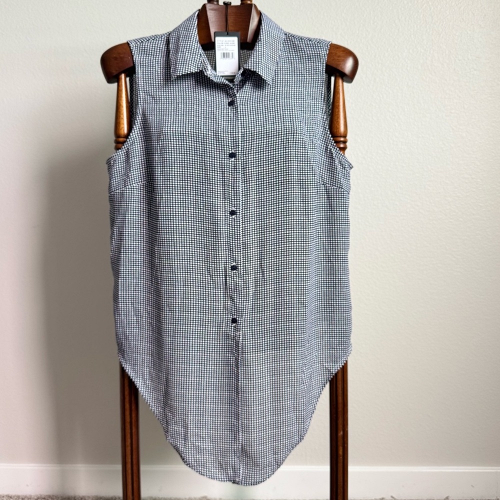 Adrianna Papell NWT Sleeveless Button Down Blouse Large Black White Check